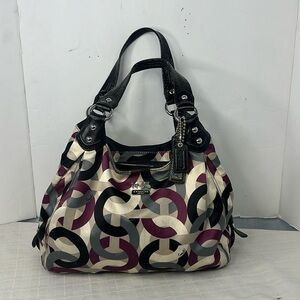 COACH MAGGIE OP ART HOBO PURPLE CHAINLINK SATCHEL HANDBAG CARRYALL F0967-14420